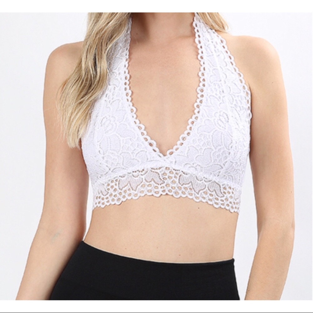 Lace Halter Stretch Bralette - White